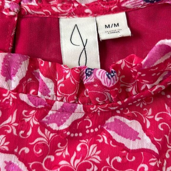 Joie red/pink floral shirt/top ruffle summer Sz M - Picture 6 of 11